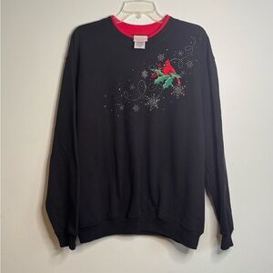 Vintage 90s Christmas Embroidered Cardinal Embellished Crewneck (1X)